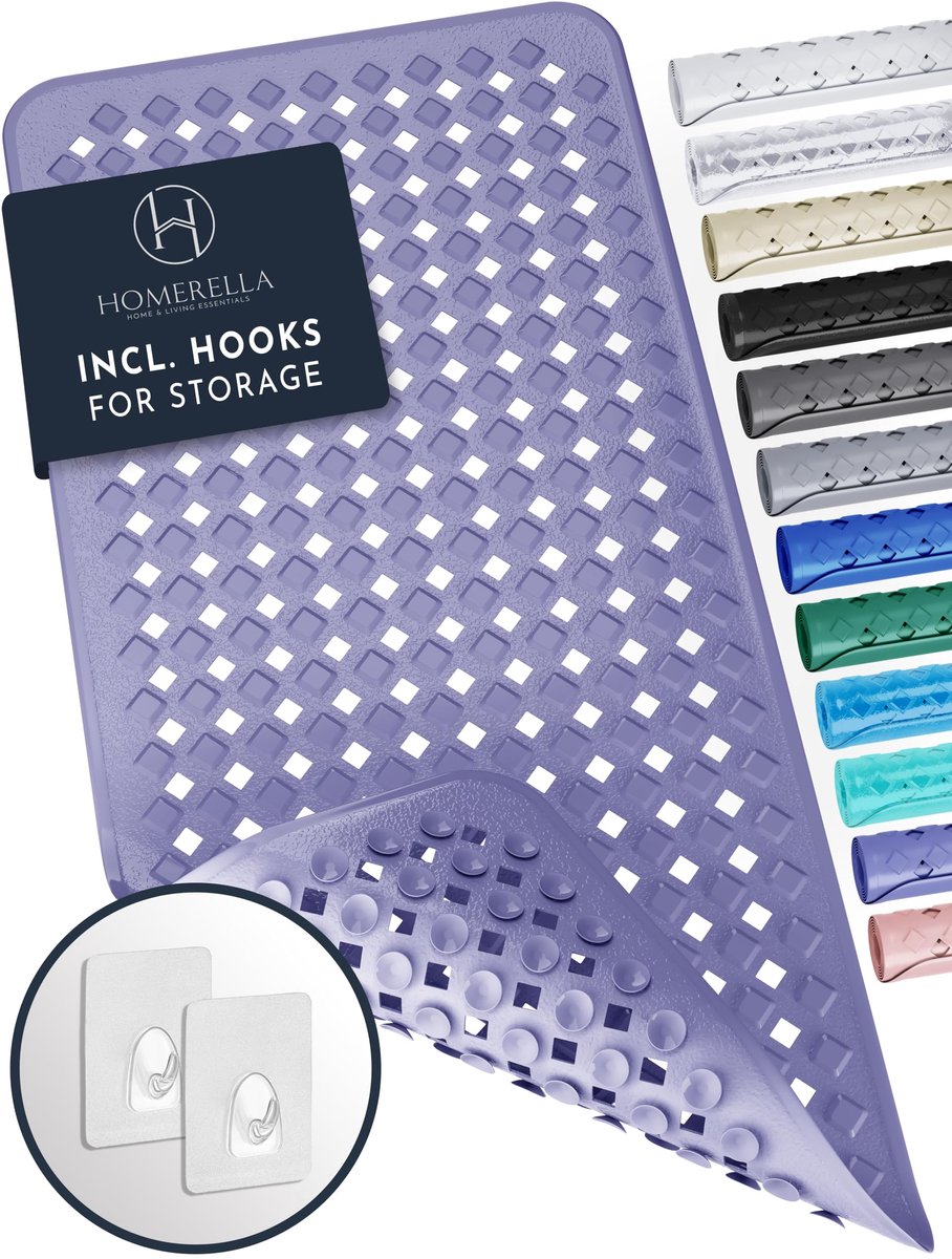 SnelShoppen - Antislip Badmat Ligbad 88x39cm BPA-vrij met 2 Haakjes - Lila, Veiligheid, Comfort, Badkamer Accessoires, Waterdicht, Onder de Douche, Mo