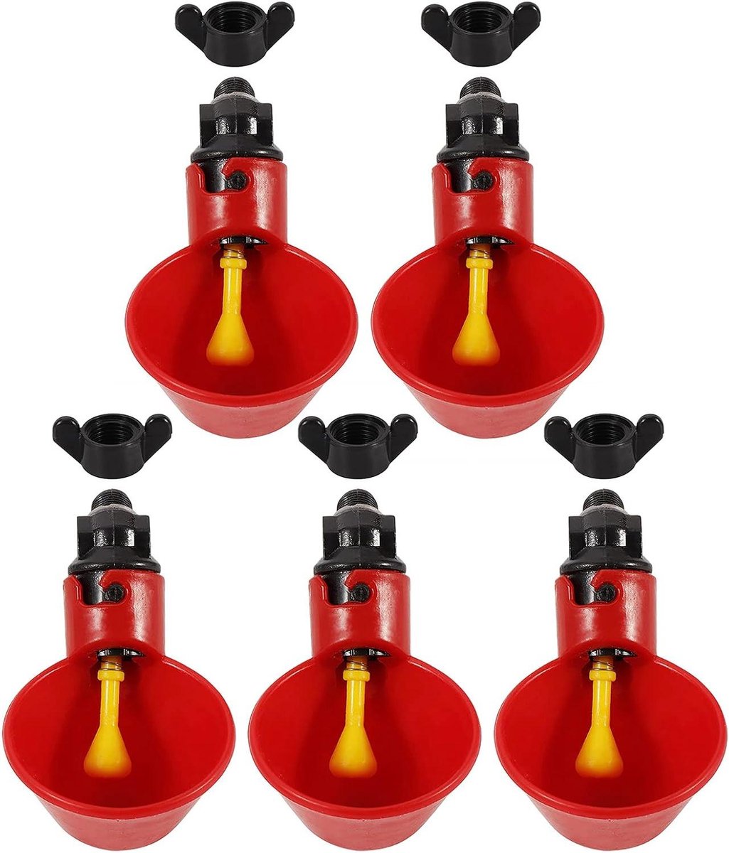 Kip Automatische Drinkbekers - Drinkbak Gevogelte - Pluimvee Verzorgen - Pik Geactiveerd Zelfvullend - 5 stuks - Rood