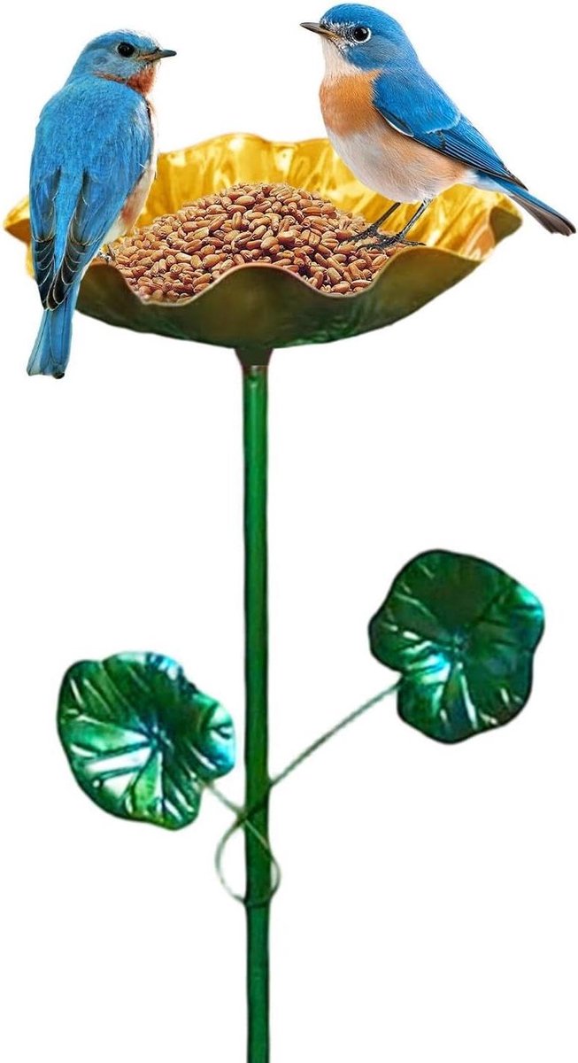 Vogelbad Buiten - Voederhuisje Tuin - Vogels Voeden - Bloemvormig IJzeren Design - 66 cm Hoog - Oranje