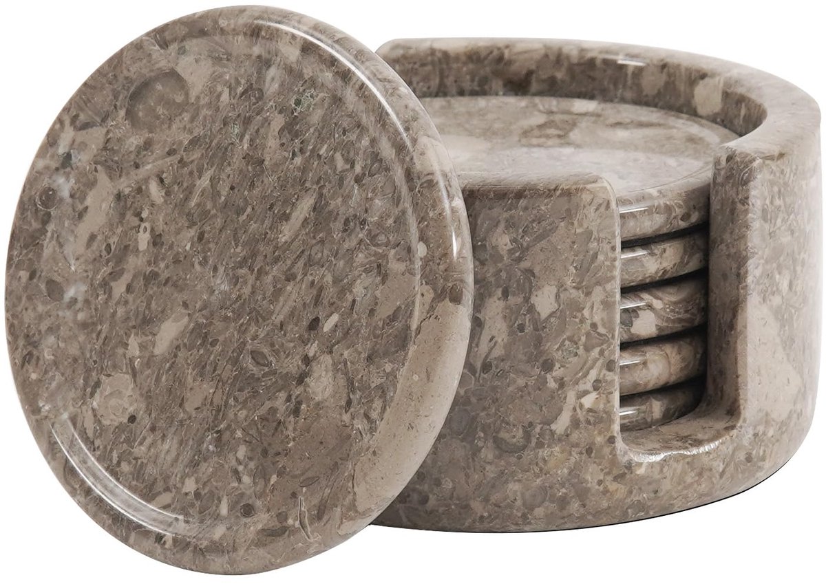 SnelShoppen - Marmeren Onderzetterset Rond 8,9 cm Wit - Set van 6 Onderzetters voor Eettafel, Huisdecoratie, Feest, Keuken, Middenstuk