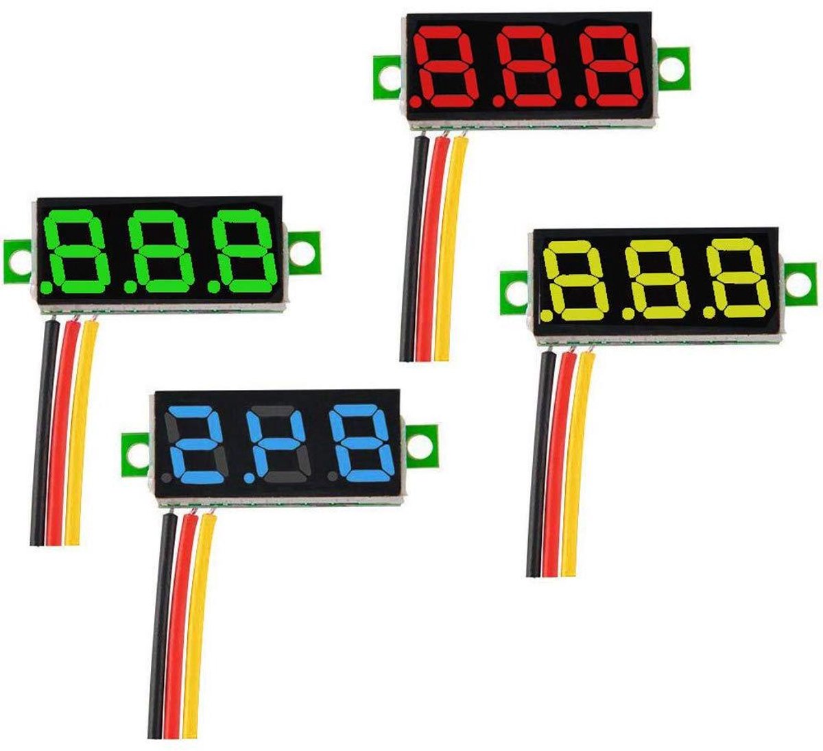 Digitale Voltmeter - Spanningsmeter Tester - Accu Spanning Meten - Ompolingsbeveiliging - 0-100 V - Rood Geel Groen Blauw