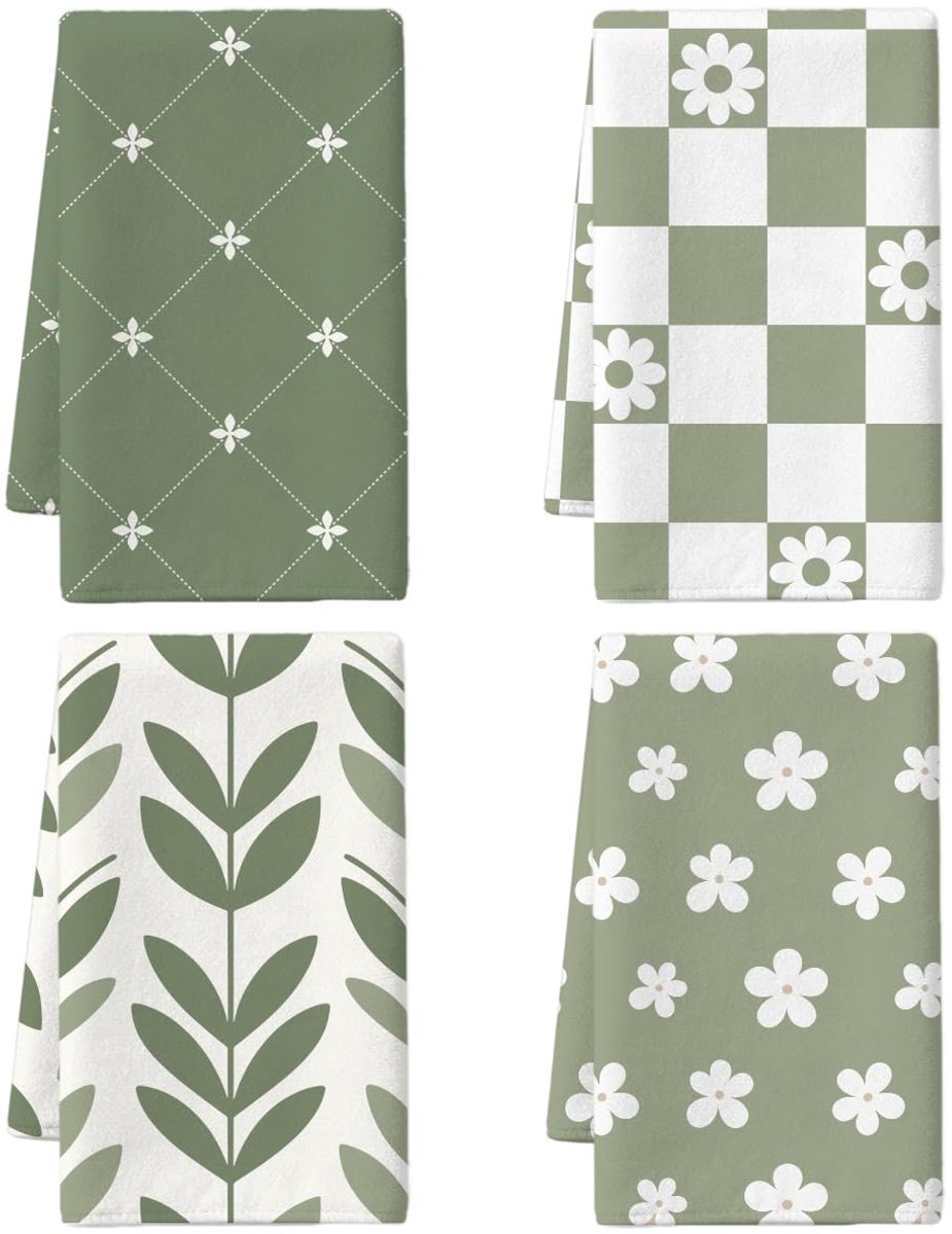 SnelShoppen - 4 Stuks Keukendoeken Microvezel Scandinavische Stijl Vaatdoeken Groen Minimalistisch 66 x 45 cm Absorberend Voor Keuken Badkamer Sport B