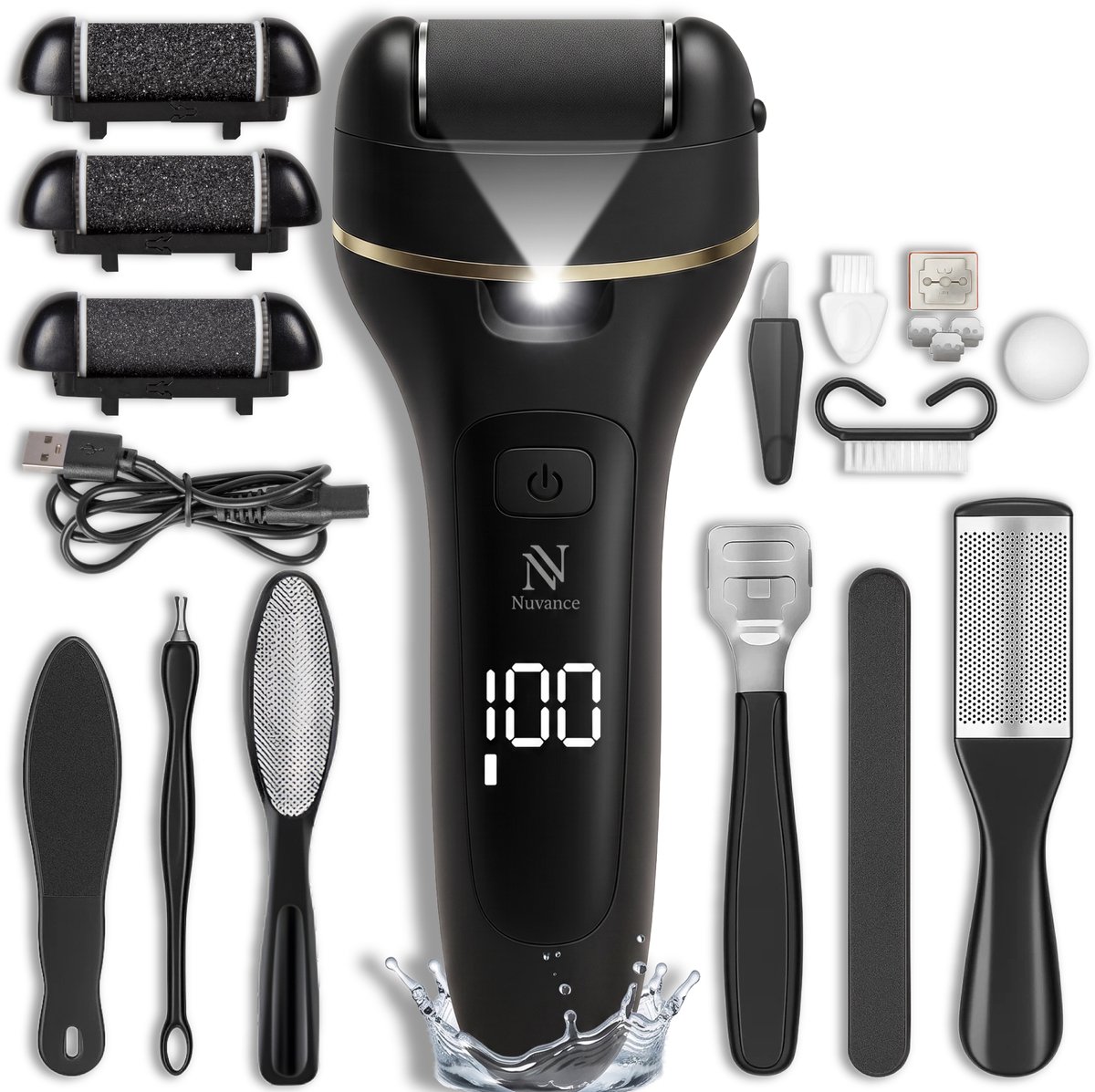 Nuvance Pedicureset Elektrisch – 18-delig zwart