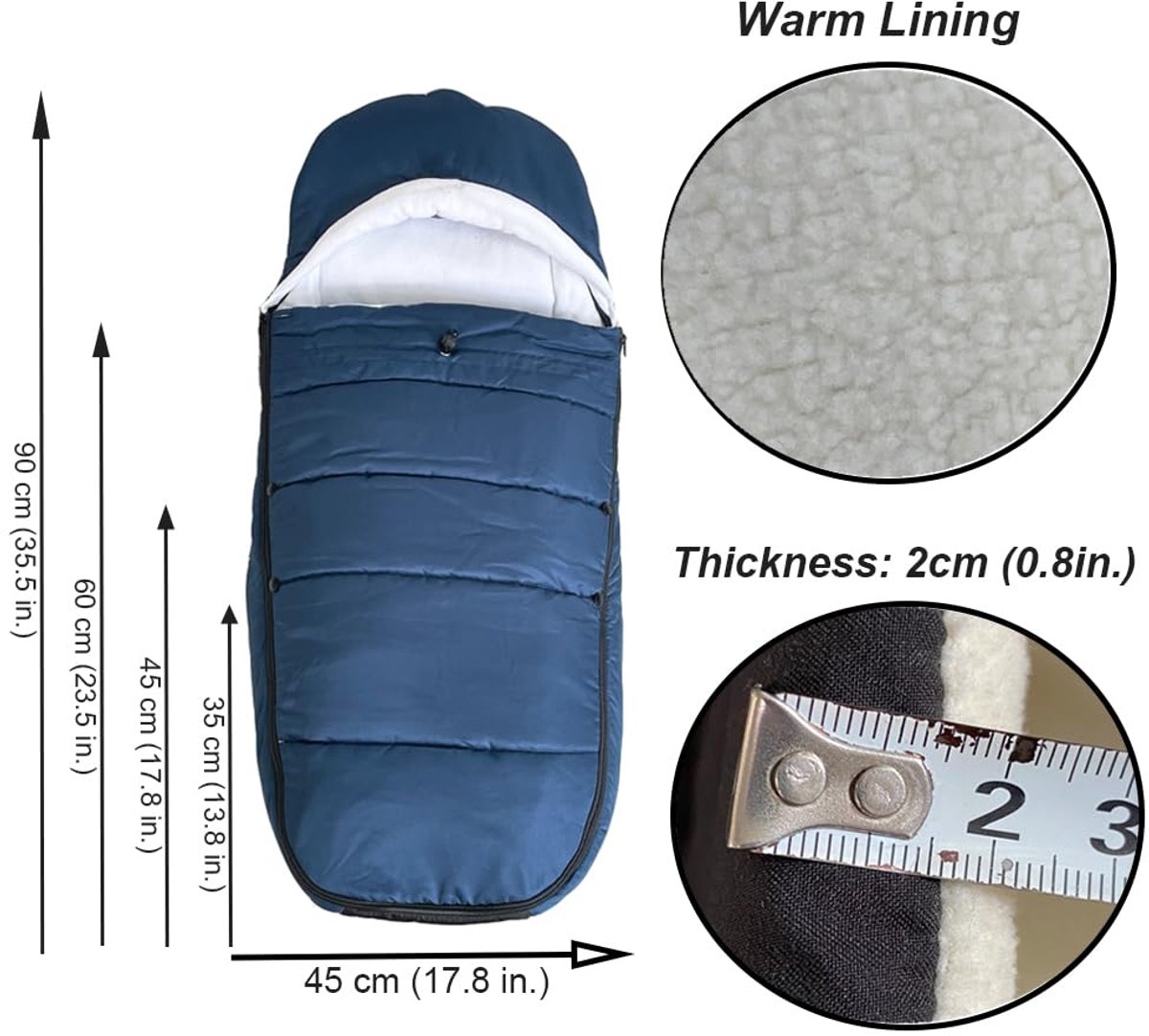 SnelShoppen - Universele Kinderwagen Voetenzak voor Babyzen, Stokke en Bugaboo - Wind- en Koudbestendig Materiaal - Gemakkelijk Schoon te Maken - Blau thumbnail 5