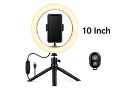 Selfie Ringlamp met Statief - Voor Smartphone - Verstelbare Kleurmodi en Helderheid- 10 Inch