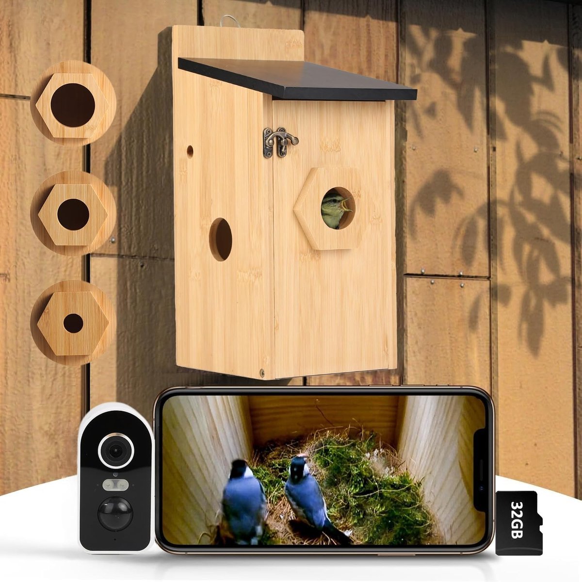 SnelShoppen - Vogelhuis met 4MP HD-camera, Weerbestendig Tuinvogelhuis met 2.4G WiFi, App-notificatie, Automatische Vogelvideo-opname & Bewegingsdetec
