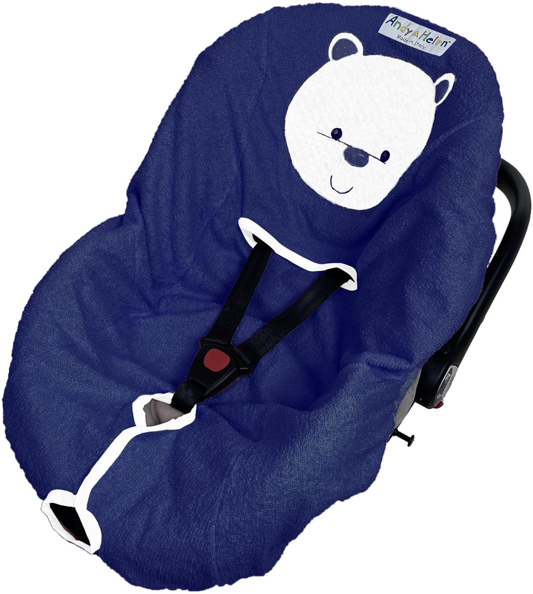 SnelShoppen - Geborduurde badstof hoes voor babyzitjes - Elastische hoeken, past op standaardformaat babyzitjes, comfortabel en praktisch, kleur blauw