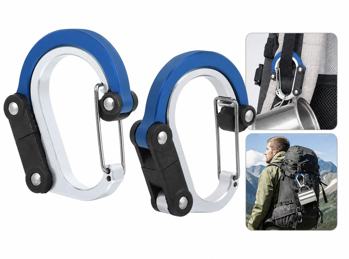 VHV - Karabijnhaak Set van 2 - Aluminium Draaibare Ophangclip - Multifunctioneel voor Kamperen, Wandelen en Accessoires