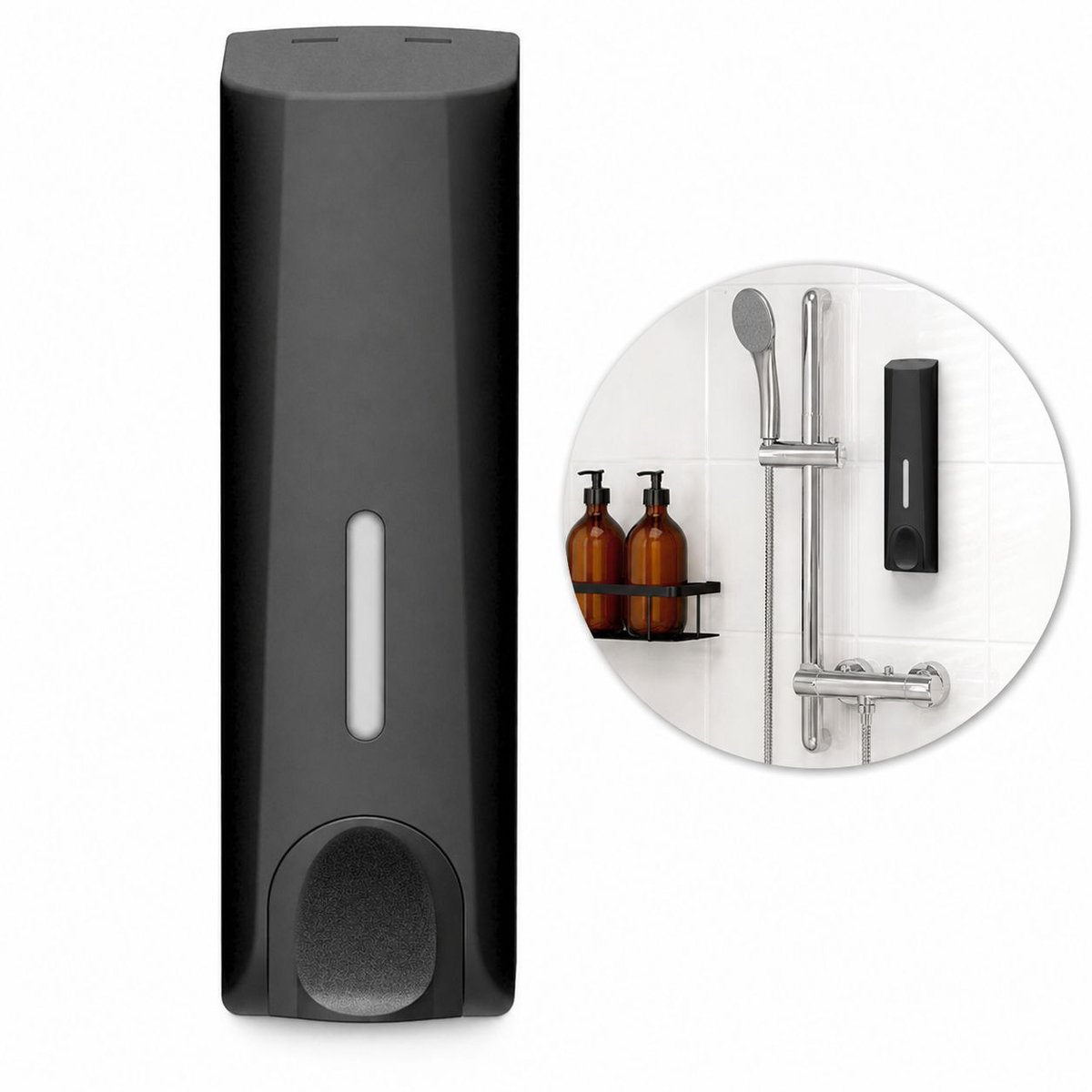 VHV - Zeepdispenser Wand 350 ml - Mat Zwart Zeeppompje van ABS - 6,5 x 21,5 x 7 cm voor Shampoo en Douchegel