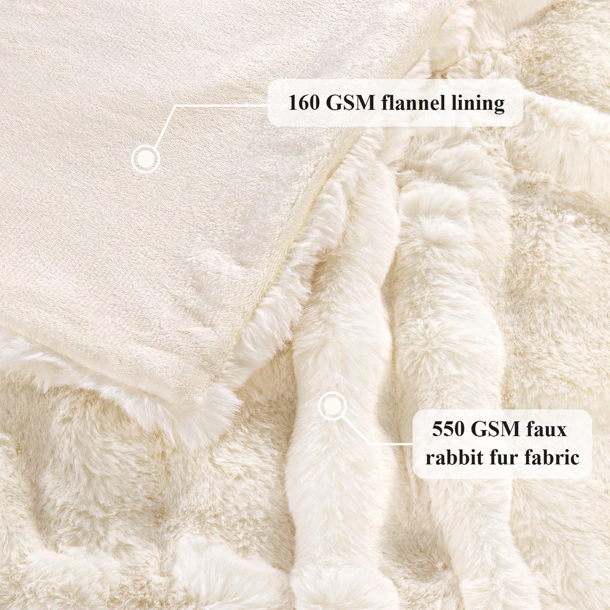 SnelShoppen - Zachte Pluche Deken van Imitatiekonijnenbont 127x152 cm, Beige, Warme Dikke 710 GSM Cozy Bubble Fur Plaid voor Slaapkamer, Bank en Sofa