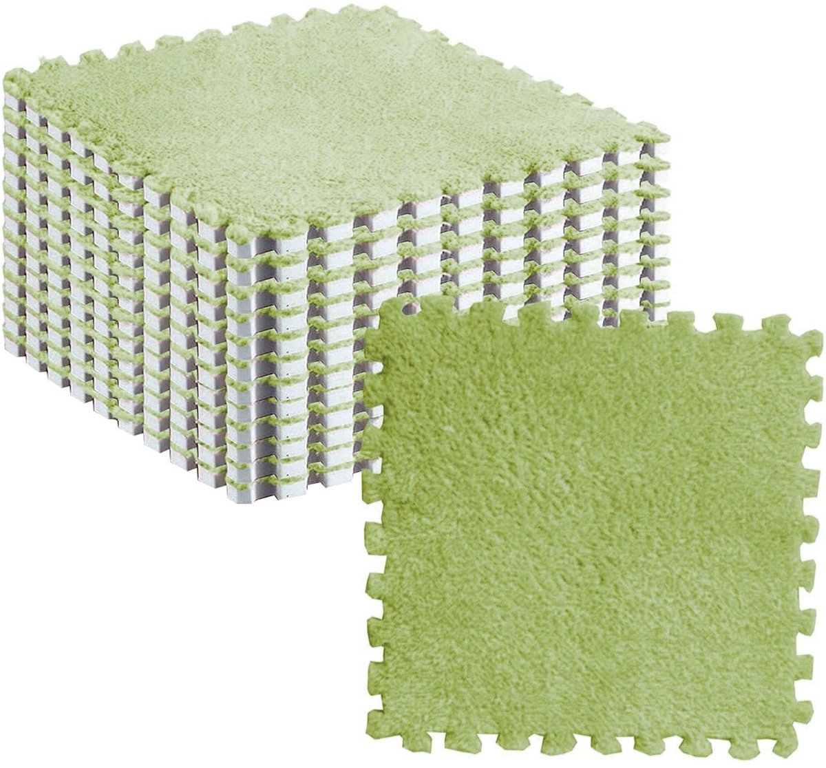 SnelShoppen - 10 Stuks Pluche Schuim Puzzelmat Tegels - Zachte Antislip Foam Mat voor Kinderkamer en Slaapkamer - Fluoriserend Groen - Ideaal voor Kin