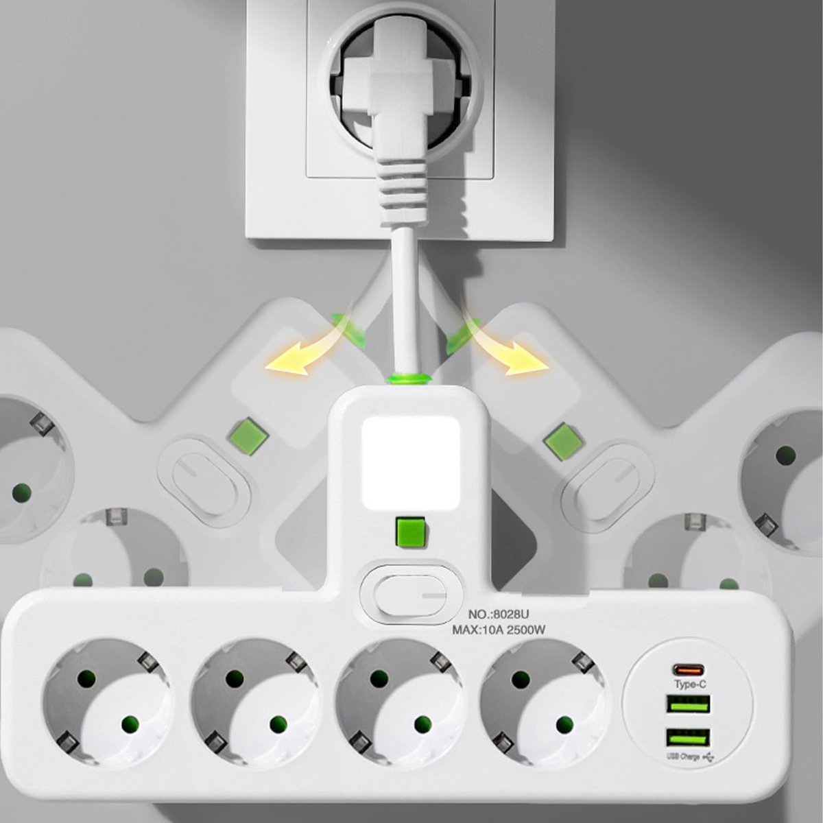 SnelShoppen - Sertay Design Stekkerdoos Wandcontactdoos met USB, Inbouw, Individuele Schakelaars, Werkstopcontact voor Keuken, Kantoor, Huis, Multifun