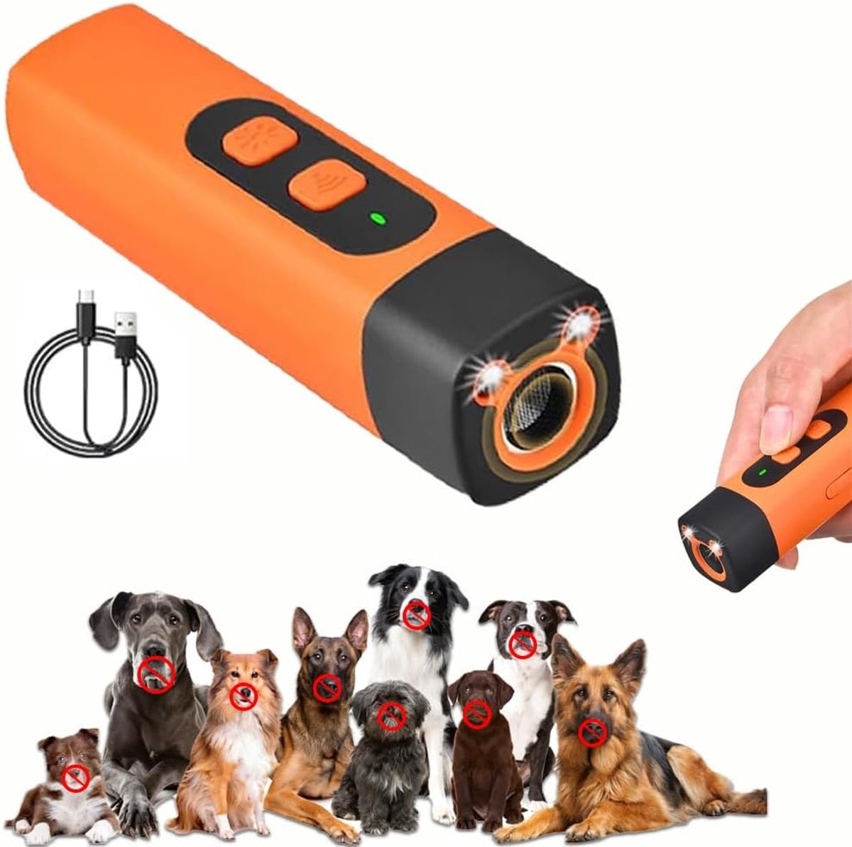 Anti Blaf Apparaat voor Honden, Ultrasone Hondenafweer met 3 Instelbare Frequenties LED-Zaklamp, Oplaadbaar Antiblaf Ultrasone Apparaat, voor Kleine Grote Honden Binnen Buiten