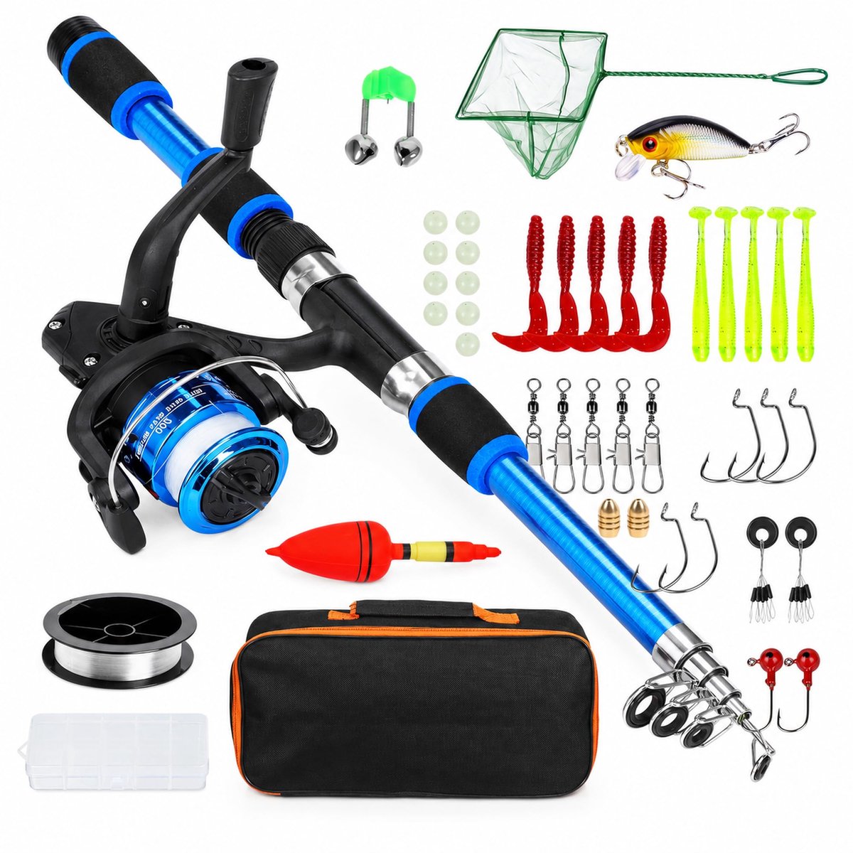 SnelShoppen - Visset voor Kinderen - Telescopische Hengel 180 cm met Rol, Starterset met Vismolen, Aas en Draagtas voor Beginners, Perfect voor Campin