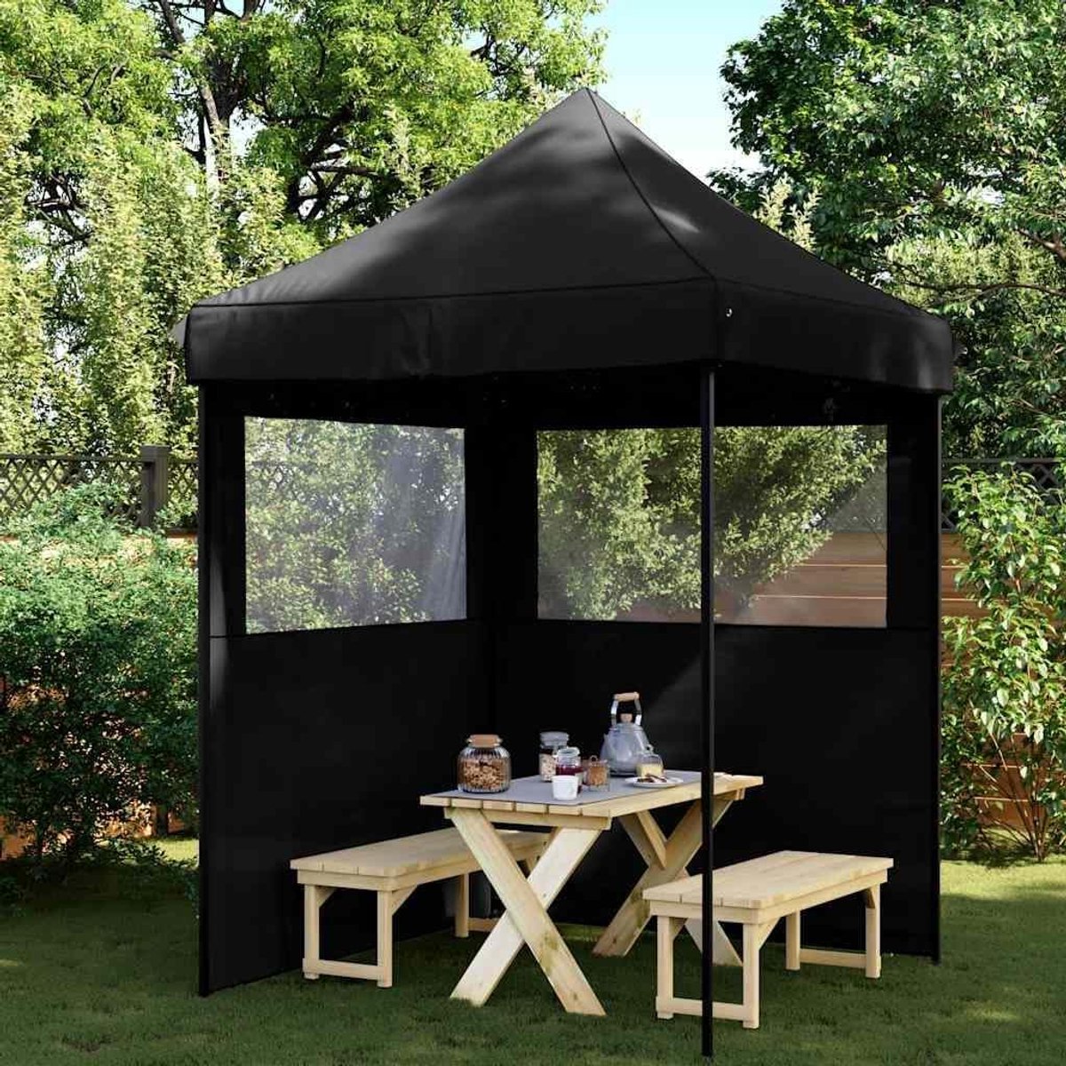 Opvouwbare Partytent - Pop-up Tent Feest - Buitenfeesten Organiseren - Snel Opzetbaar - 306 x 200 cm - Zwart