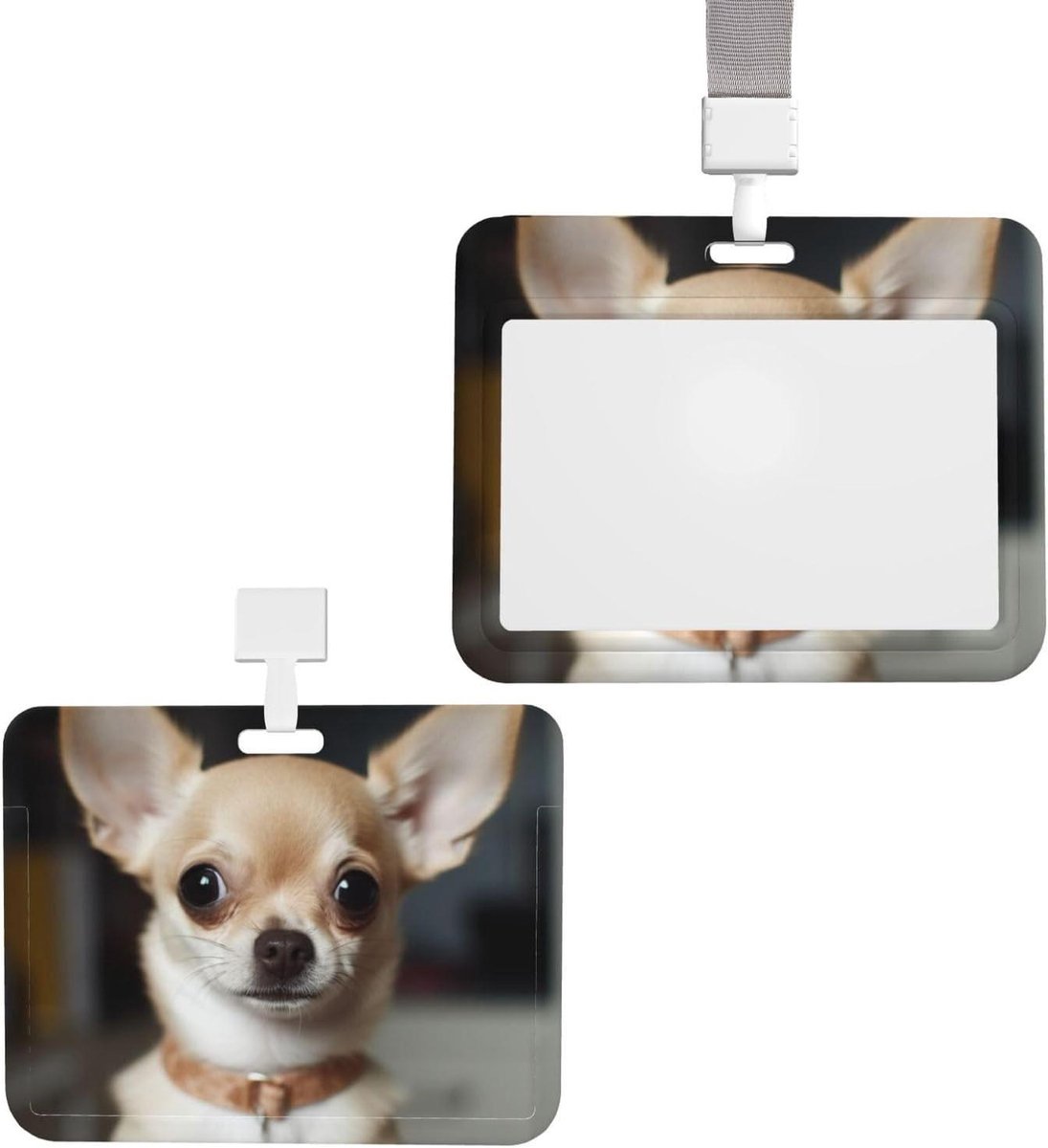 ID-badgehouder met Hanger - Naamkaartje Houder - Identificatie Tonen - Dubbelzijdig Schuifdeksel - 8 x 10 cm - Schattige Chihuahua