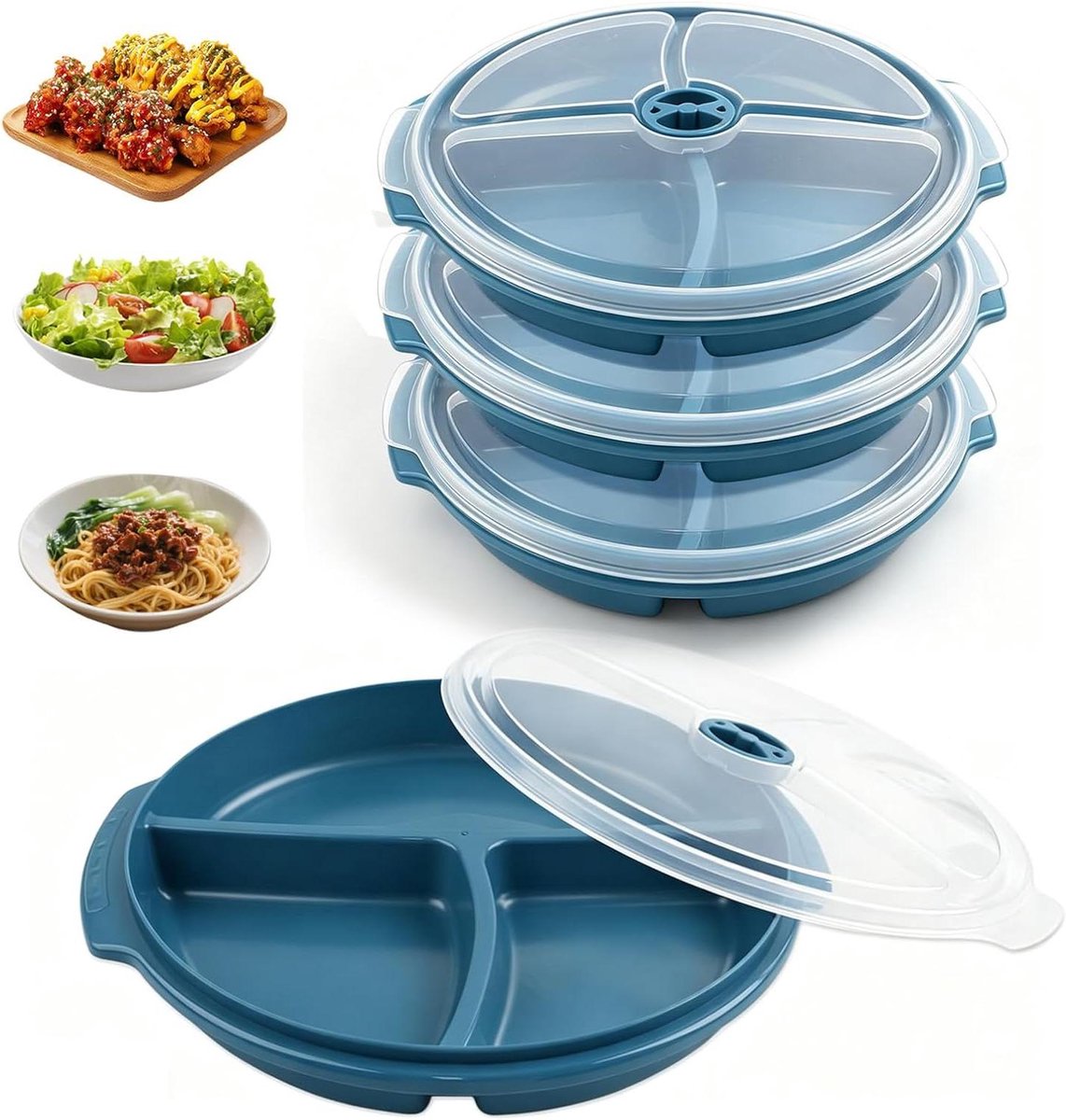 Magnetronborden met Deksel - Lunchbox Portieborden - Maaltijden Opwarmen - Drie Vakken - 25 x 25 cm - Grijs