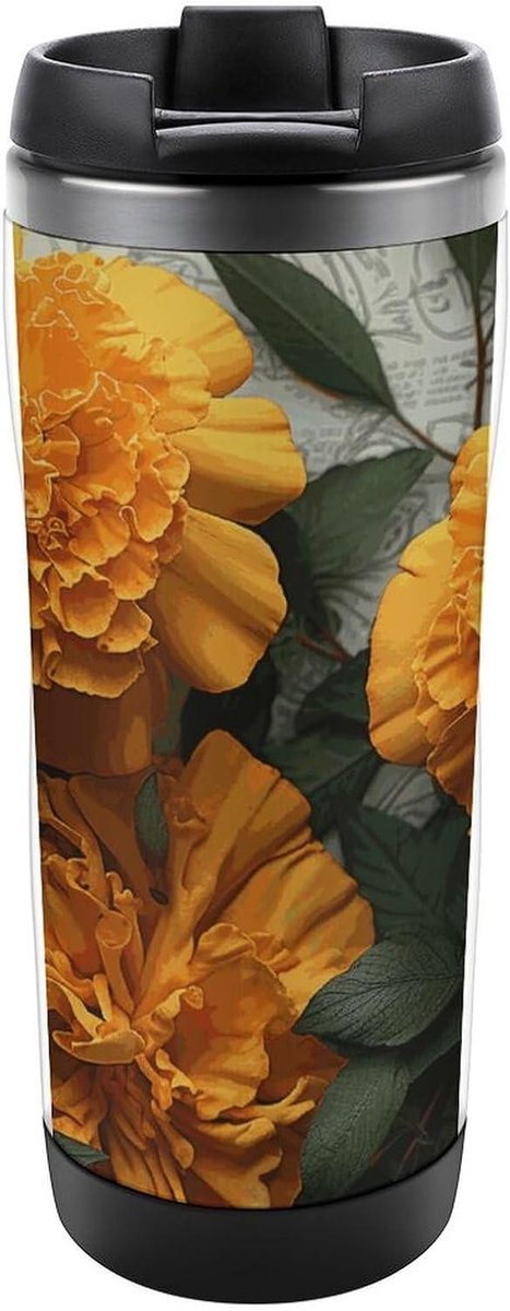 Reisbeker met Deksel - Thermos Mok Koffiebeker - Onderweg Dranken - Dubbelwandig RVS - 15 oz - Oranje
