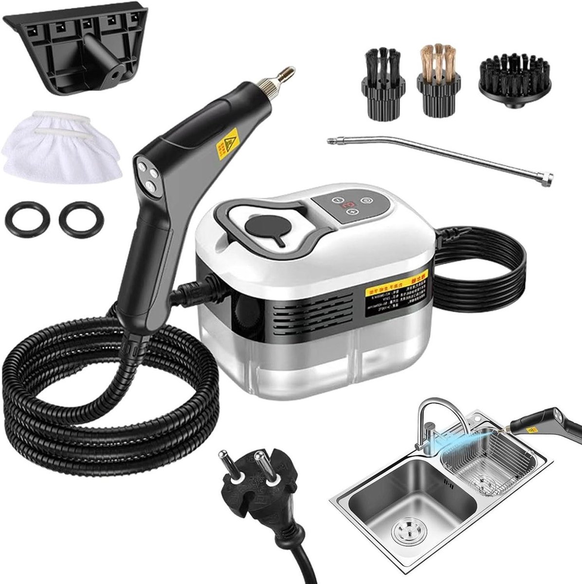 Stoomreiniger voor thuis - Hogedruk stoomreiniger - Diepe reiniging - 6 stoominstellingen - 2500 W - Wit
