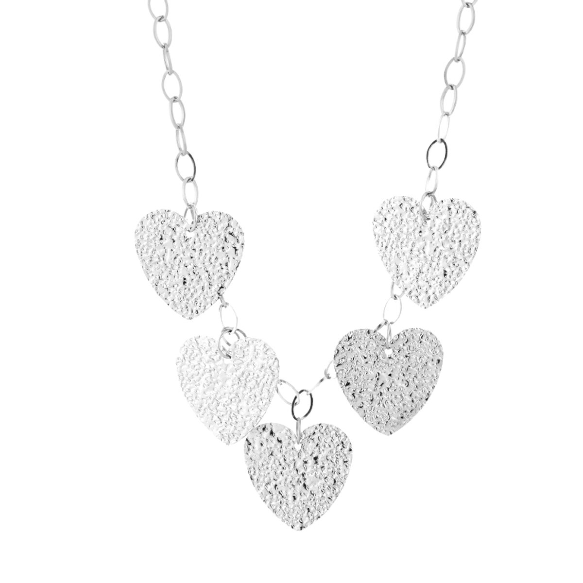 Modieuze Roestvrij Stalen Ketting - Opvallende Ketting met Bewerkte XL Hartjes - Stainless Steel Sieraad - Zilver