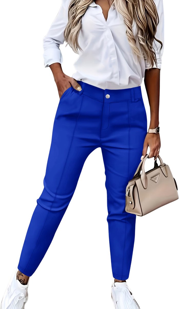 Currero Pantalon Dames Chino Golfbroek Nette Broek Met Elastische Tailleband Volwassenen Koningsblauw