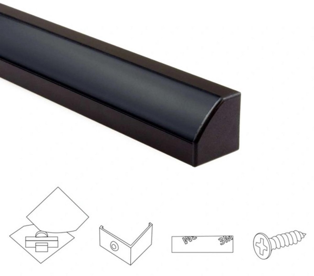 3 meter led strip hoekprofiel - Zwart - Slim line - Compleet incl. afdekkap