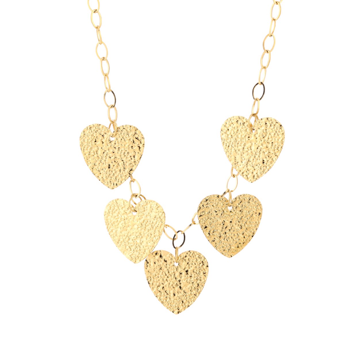 Modieuze Roestvrij Stalen Ketting - Opvallende Ketting met Bewerkte XL Hartjes - Stainless Steel Sieraad - Goud