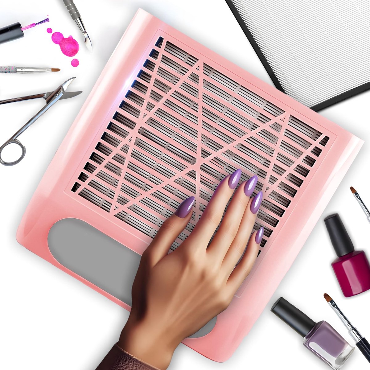 SnelShoppen - Professionele Nagelstofzuiger voor Nagelstudio en Thuis, 80 W, Krachtige Manicure Stofzuiger, Snelheid 4500 RPM, Roze voor Nageldesign e