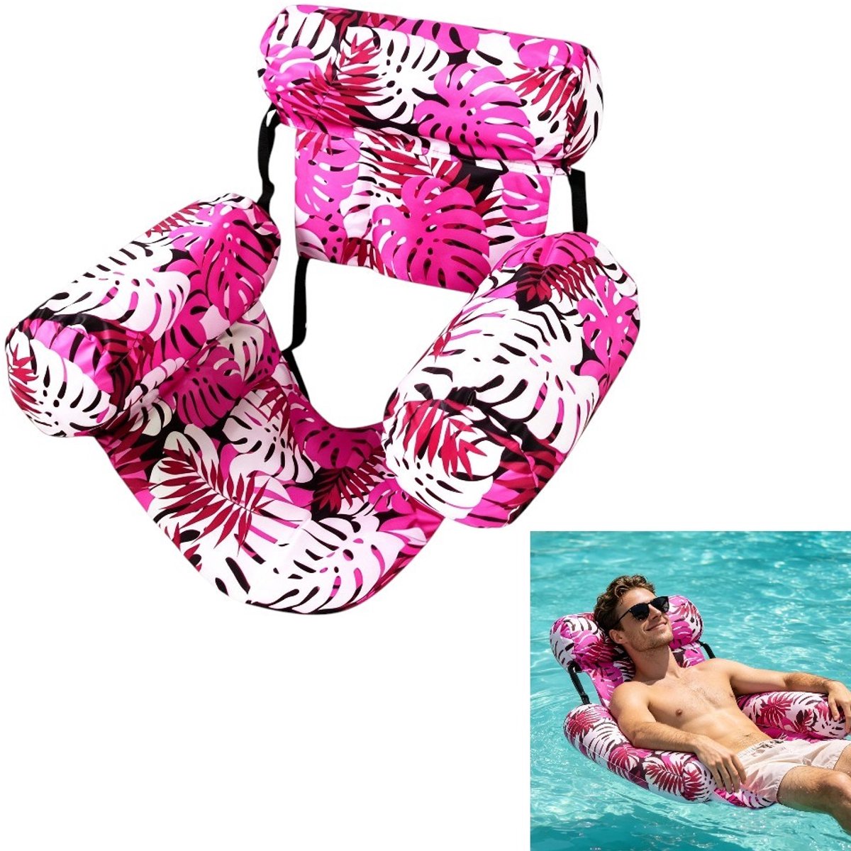 Roze opblaasbare waterstoel - Waterstoel - Opvouwbare drijvende stoel - Geschikt voor de zomer, watersporten, strandvakanties, feestjes, zonnebaden, enz. - 76*40,5*60,9 cm