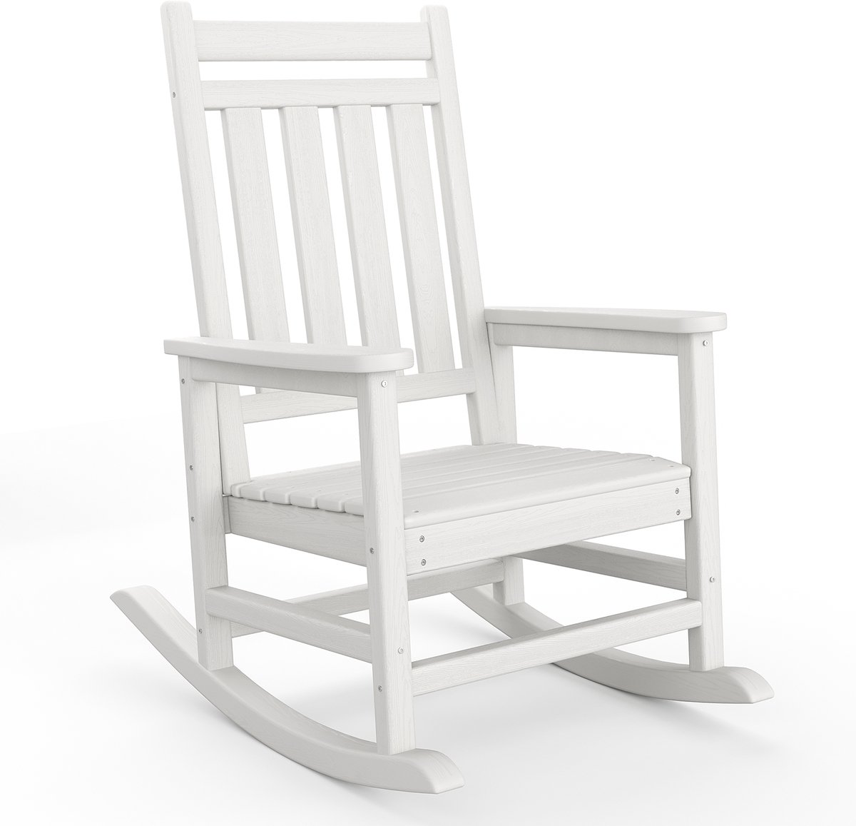 Weerbestendige set schommelstoelen van HDPE-kunsthout voor het terras – hoog rugleuning, duurzaam tuinmeubel met bijzettafel, ideaal voor veranda en terras