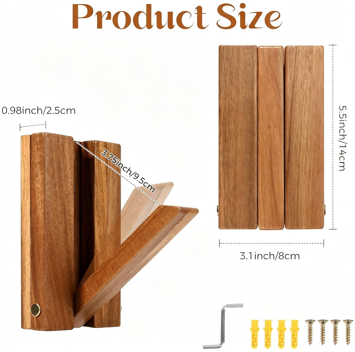 SnelShoppen - 2 Stuks Houten Kledinghaken, Garderobe Haken voor Jassen en Mantels, Handdoekhaken Wandhaken Bruin voor Thuis, Keuken, Badkamer