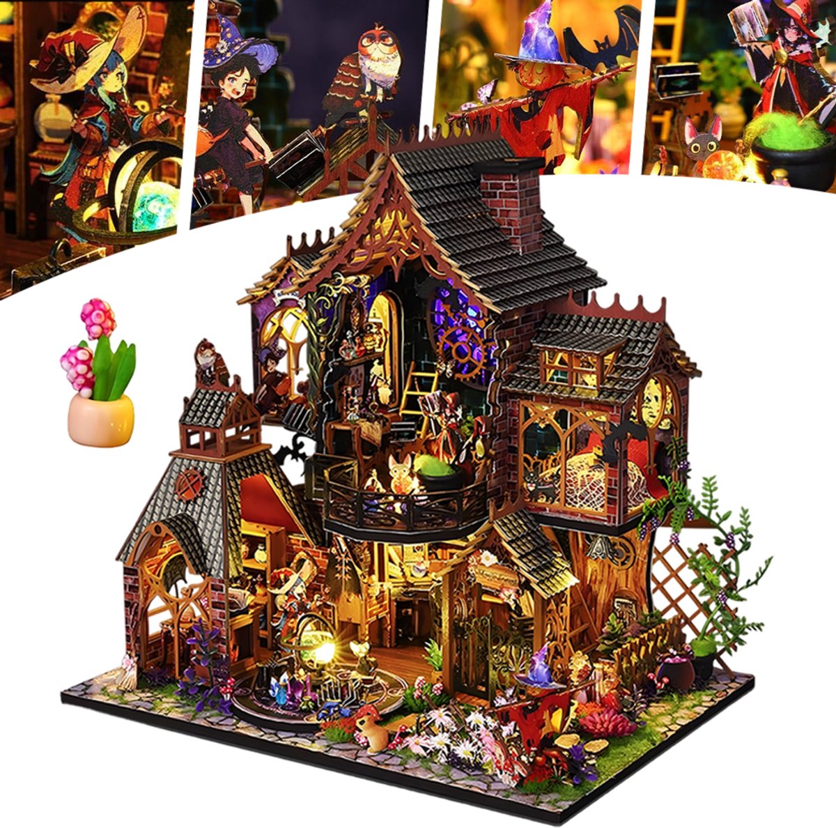 Doe-Het-Zelf Miniatuur Magisch Huisje Voor Volwassenen, Houten Poppenhuis Met Ledverlichting, Handgemaakte Knutselset