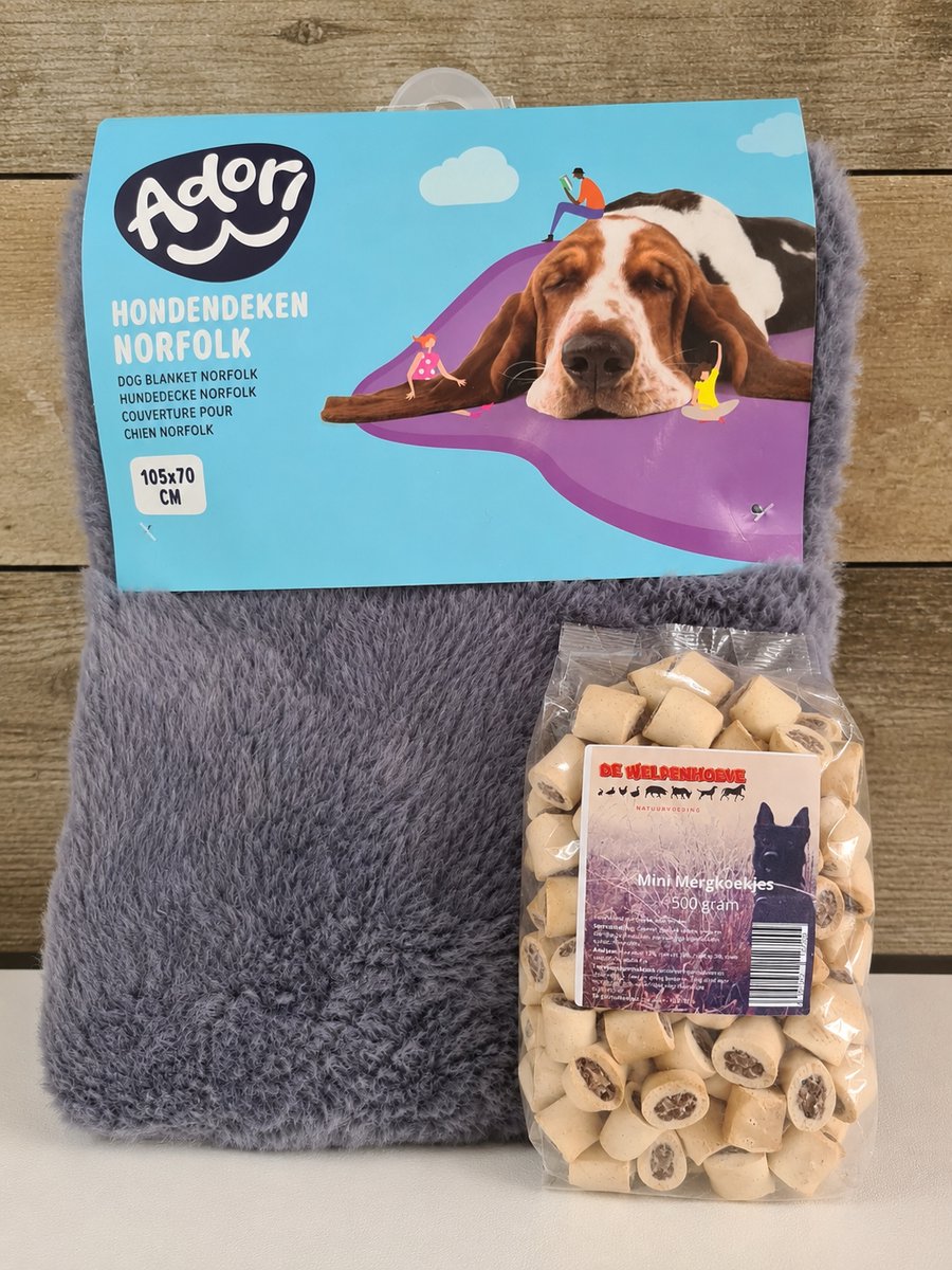 Norfolk hondendeken grijs 105x70cm met 500 gram snacks