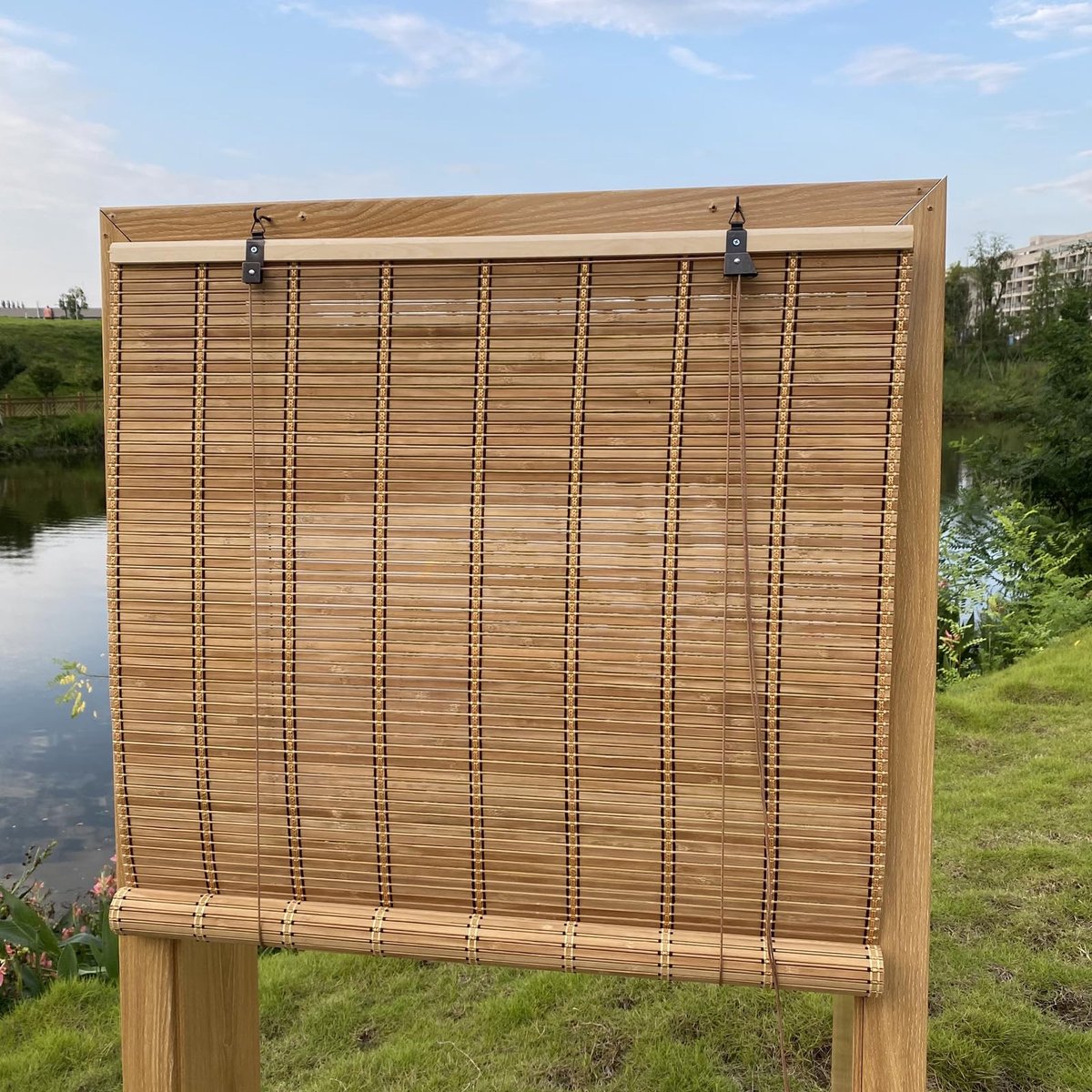 SnelShoppen - Bamboe Rolgordijnen Vouwgordijnen Lichtfilterend 180x211 cm Kleur A voor Thuis, Buiten, Patio, Keuken, en Tuin