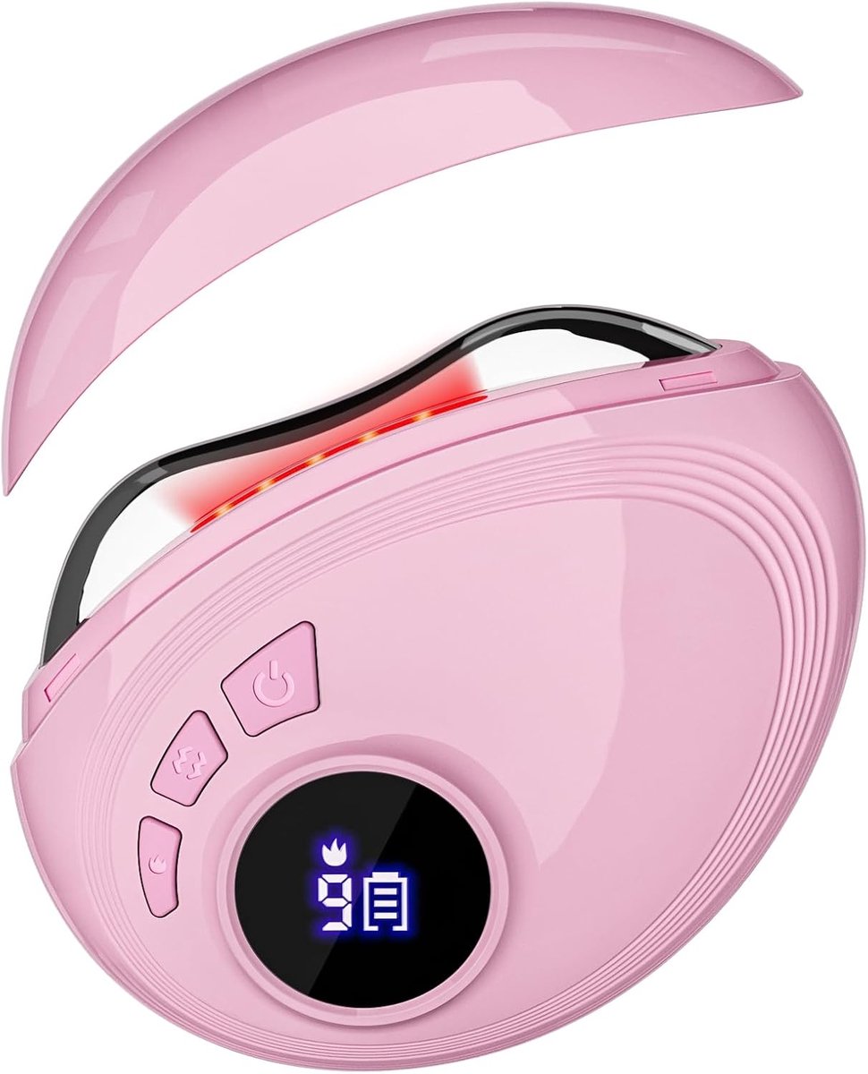 Professionele rode LED licht Gua Sha massager, 9 instelbare standen voor gezicht en hals, verstevigt huid, vormt kaaklijn en bevordert serumopname, draagbaar metaal huidverzorgingsapparaat - Roze