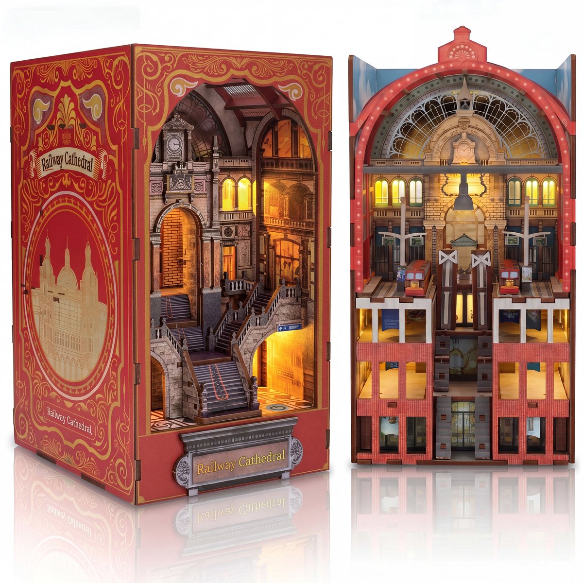 Book Nook Bouwpakket 2-in-1 Spoorwegkathedraal - Miniatuur Bouwpakket Volwassenen en Kinderen - 3D Puzzel Hout - Boekensteun - DIY - Crafts&Co
