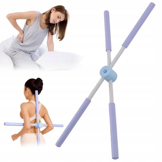 Yogastok voor Houdingscorrectie - 77 cm Yoga stick - Postuur Corrector Stang - Opvouwbaar - Zelfvergrendelend - Hulpmiddel voor Het Stretchen Van de Rug - Voor Thuis en Studio - Blauw — afbeelding 2