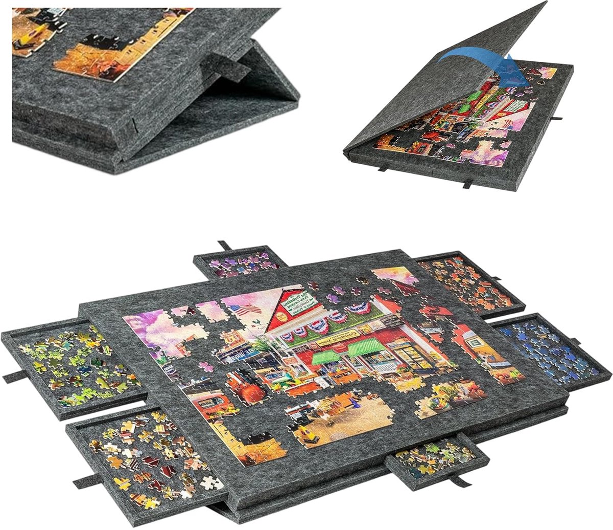 SnelShoppen - Kantelbare Puzzeltafel Draagbare Puzzelplank met 6 Laden, Puzzelbord met 2-in-1 Standaard en Afdekking, Vilten Puzzeltafel voor Maximaal
