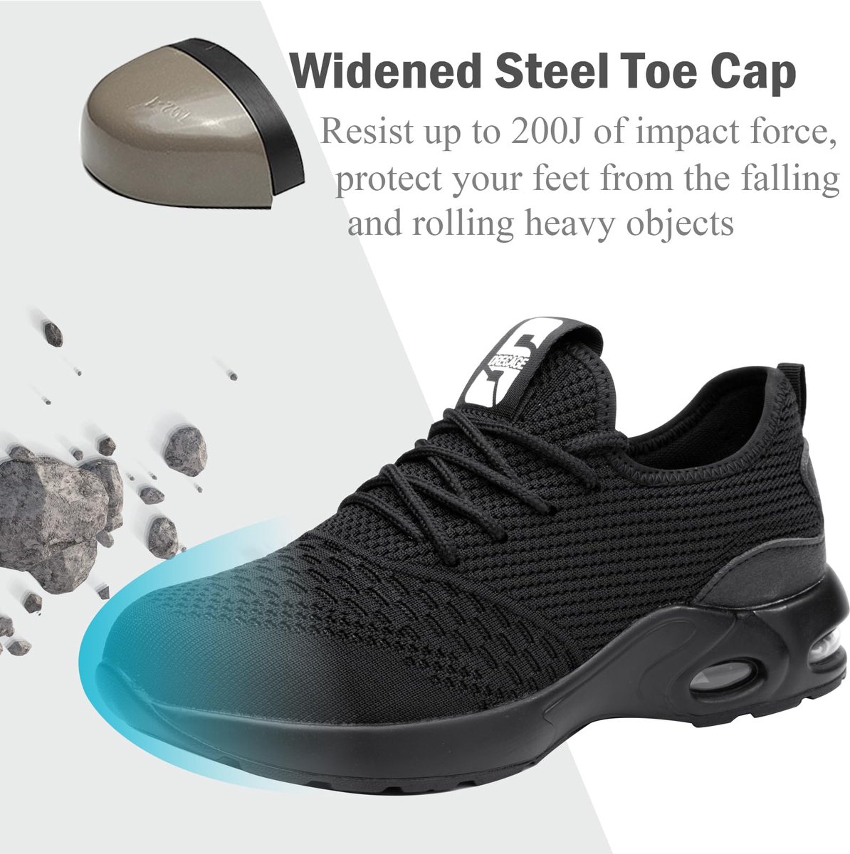SnelShoppen - Lichtgewicht Veiligheidsschoenen Heren Dames Stalen Neus Ademende Werkschoenen Sneakers Zwart 39 EU 245 voor Bouw, Magazijn en Tuin