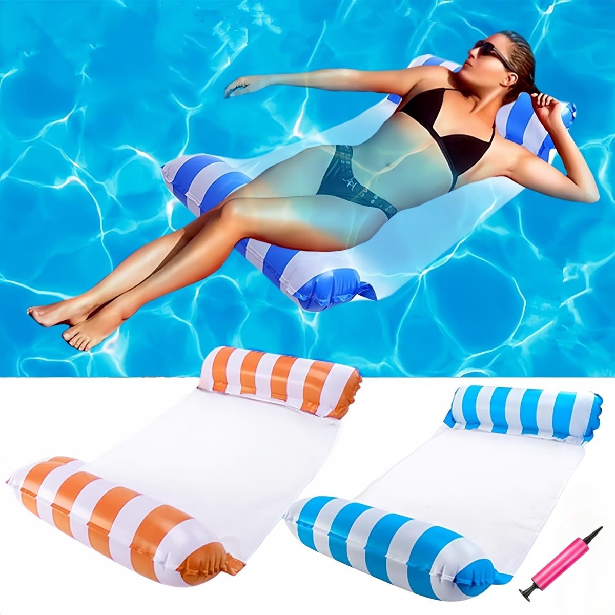 SnelShoppen - 2 Stuks Drijvende Hangmat, Opblaasbaar, 4-in-1 Waterhangmat met Pomp, Opvouwbaar Bed voor Zwembad, Perfect voor Strand en Zomerplezier