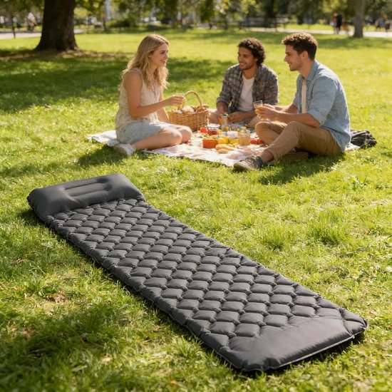 Campingmatras Zelfopblazend - Luchtbed Reizen - Buiten slapen - Dikke Traagschuimlaag - 37x17x17 cm - Grijs — afbeelding 2