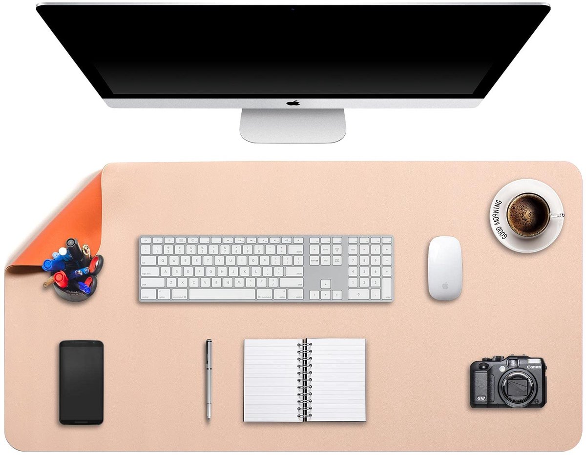 SnelShoppen - DOBAOJIA Bureaulegger XL 90x43cm - Bureau Pad voor Muis en Toetsenbord - Dual-Side PU Leer in Beige/Oranje - Ideaal voor Thuiswerk en Ka