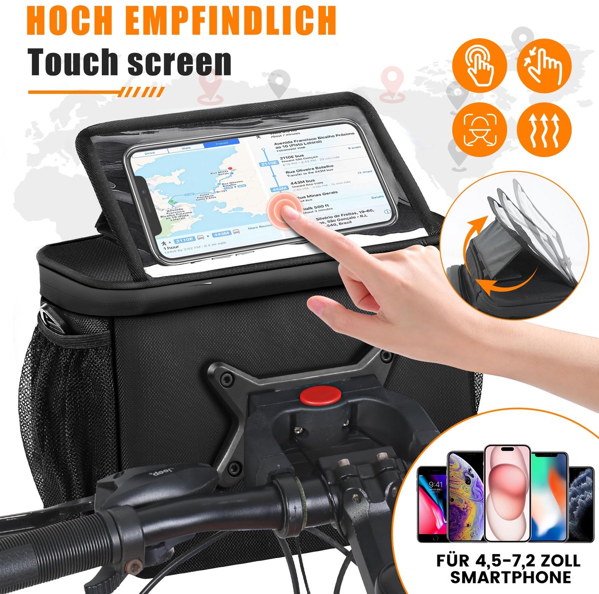 SnelShoppen - Fietsstuurtas 7L Waterdicht - Touchscreen Stuurhouder met Inclusief Stuuradapter voor E-bike & Fiets - Afneembare Schouderriem - Ideaal