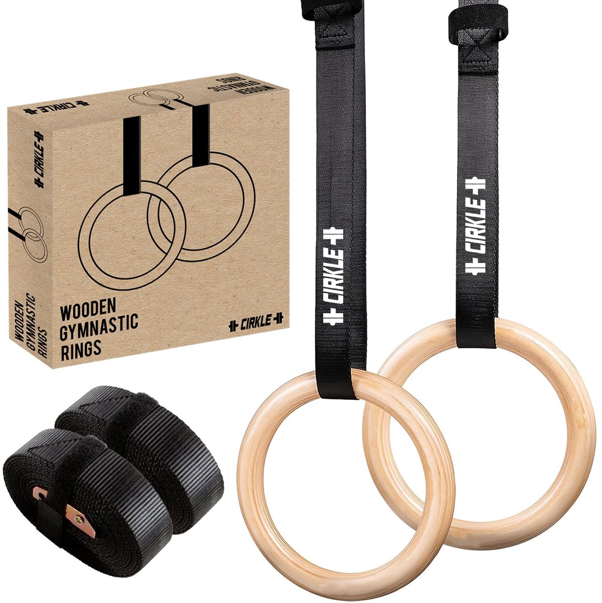 SnelShoppen - 2 Houten Gymnastiek Ringen 23 cm met Verstelbare Harnassen | Ideaal voor Training, Fitness, Bodybuilding, Sport, Aerobik, Thuis Workout