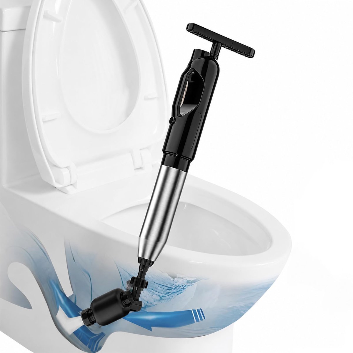 SnelShoppen - Drukafvoerontstopper met Manometer, Persluchtontstopper voor Toilet, Gootsteen en Douche, 4 Verwisselbare Sproeiers, Versterkte Wand, Zw