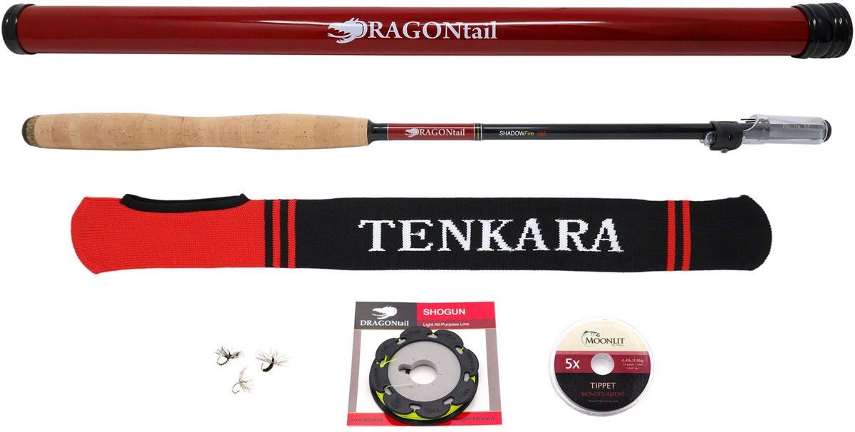 SnelShoppen - Tenkara Vlieghengel Starterspakket 12' 360cm met Vliegen, Leider, Tippet, Lijnhouder en Opbergbuis voor Vissers