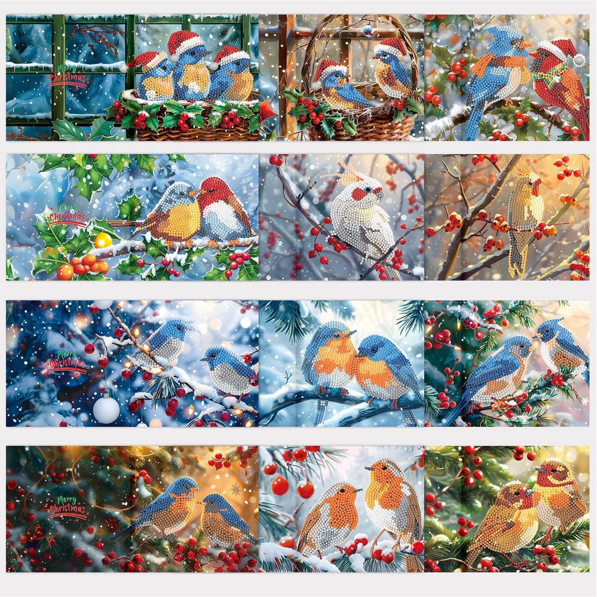 SnelShoppen - Wenskaart Diamantschilderen Bloemen Vogel Water, Kunstzinnig Strass Kit voor Kerstmis, Moederdag en Leraardag - Creatief Cadeau voor Elk