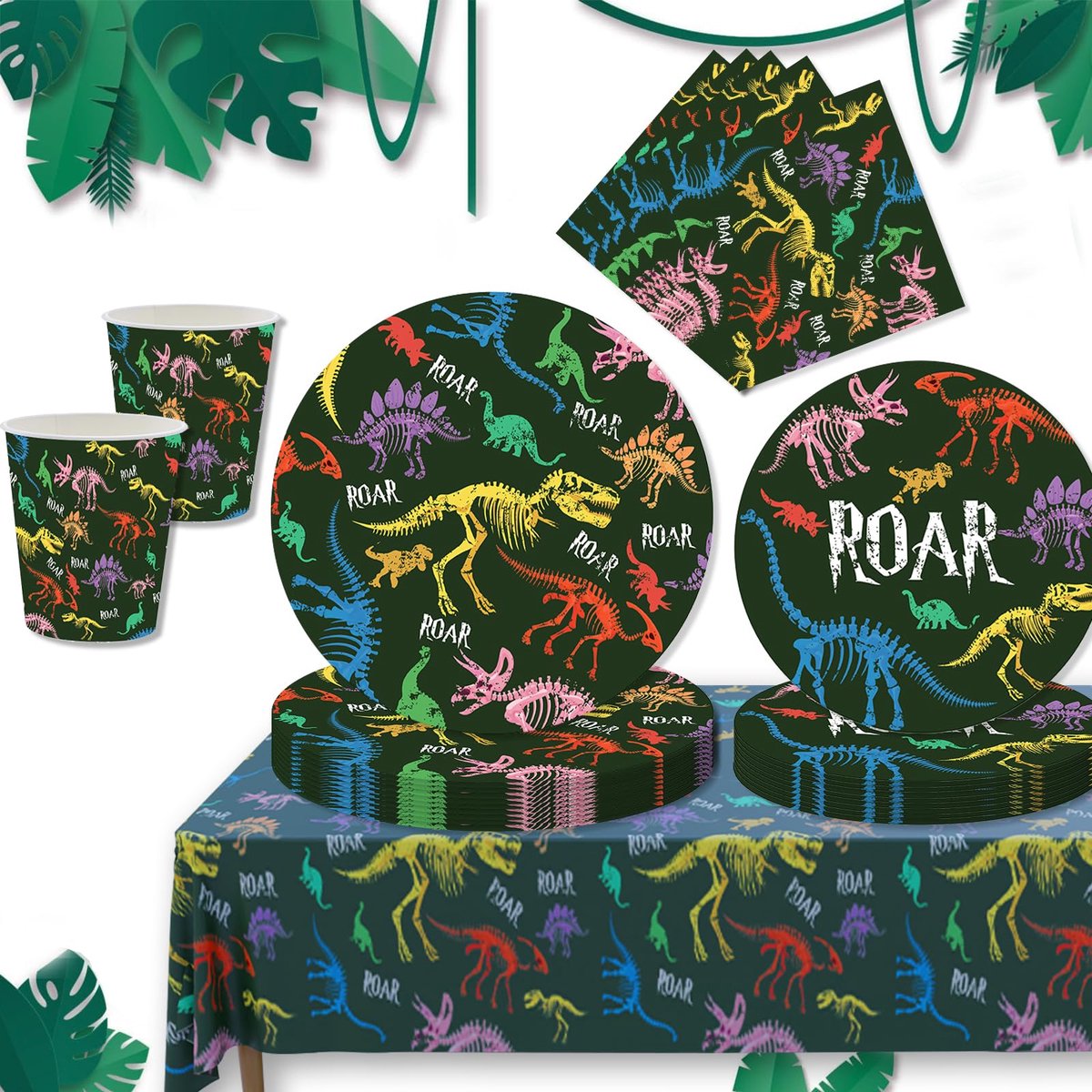 Dailygoods - 69-delige Dinosaur Party Servies Set voor 16 Gasten - Verjaardagsdecoratie