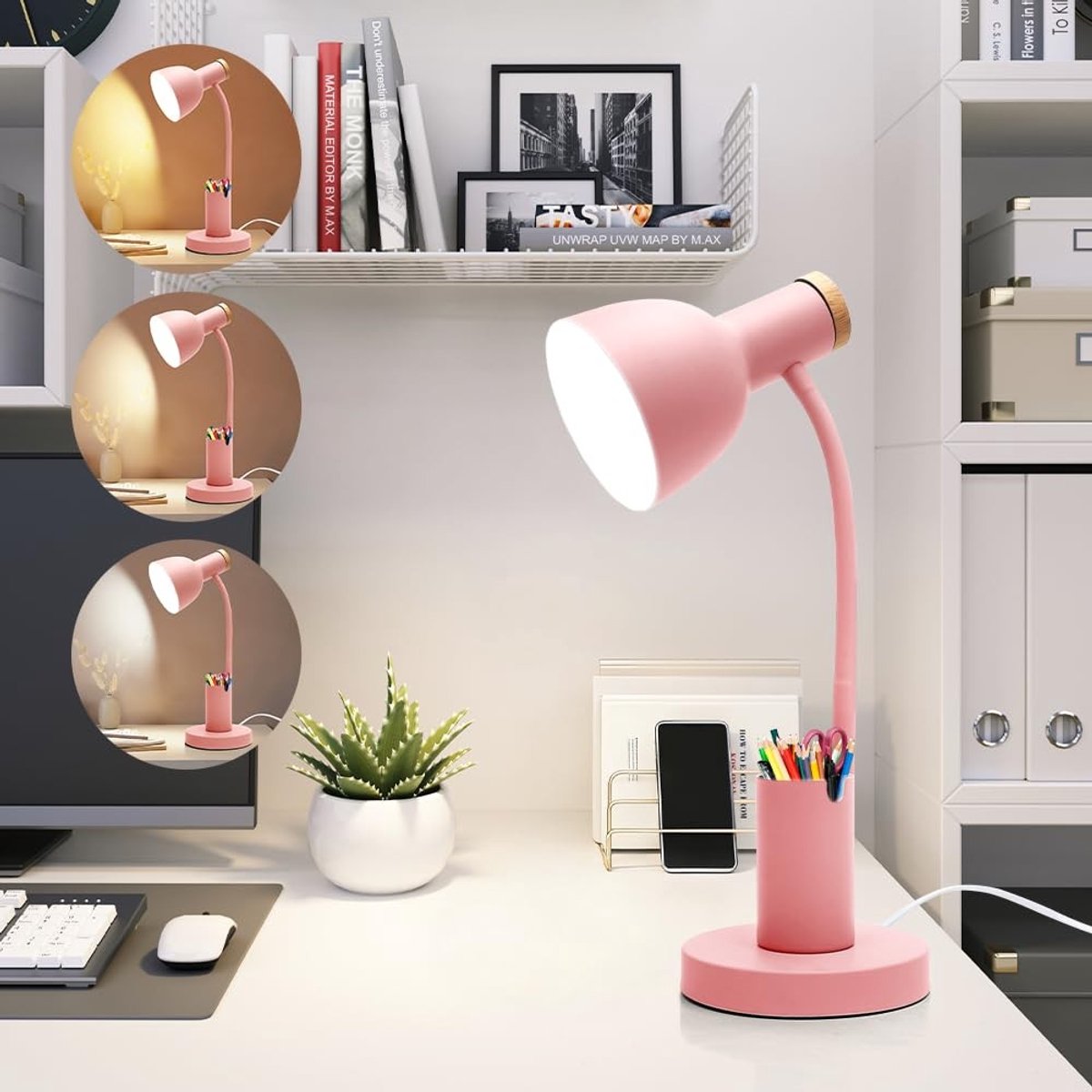 Dailygoods - LED Bureau Lamp met Penhouder - Kindvriendelijke Lezen Lamp voor Thuis