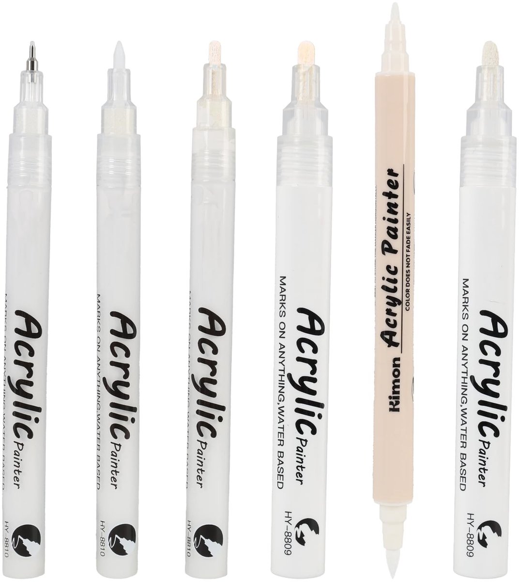 Dailygoods- Verfpennen Set van 6 - Witte Acrylverfpennen - Fijne Tips 0,5/0,7/1,0/1,2/2,0/4,0 mm - Voor Rotsschilderen/Keramiek/Hout - Niet-giftig - Glanzende Afwerking - Acrylmarkers